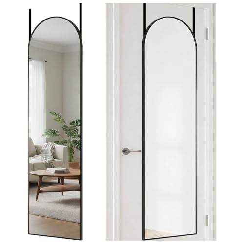 DUMOS Full Length Mirror 47x14 Inches - Arched Full Body Door Hanging Wall Mounted Aluminum Alloy Frame Mirror for Bedroom, Dressing Room, Entryway, Black - color: Black-arch, size: 46.6"L x 13.6"W