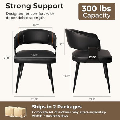 Dining Chairs Set of 4, Modern Upholstered Faux Leather Kitchen Chairs with Curved Back, Easy to Assemble & Clean for Dining Room, Restaurant, Cafe, Black - color: Black, size: Set of 4