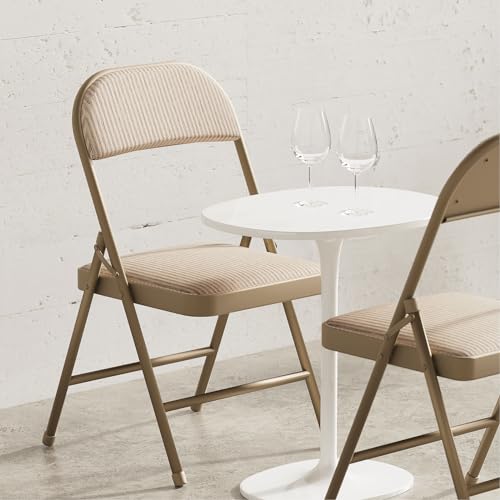 Nazhura 4 Pack Folding Chairs, Fabric Dining Chair Set with Padded Cushion and Back, Indoor Outdoo Seat for Home Office Events Wedding Party (Oatmeal Strip Fabric Seating) - color: Oatmeal Strip Fabric