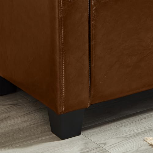 Storage Bench, 48‘’ Upholstered PU Leather Ottoman Bench with Button-Tufted, Folding Bedroom Bench with Wood Legs, Entryway Bench for Bedroom, Brown - color: Brown
