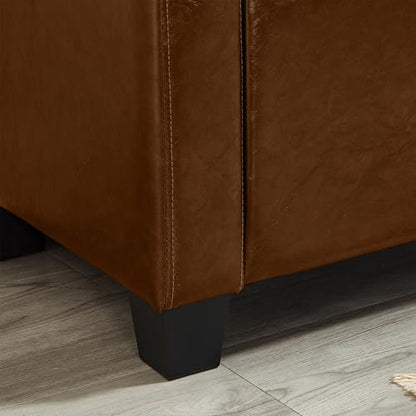 Storage Bench, 48‘’ Upholstered PU Leather Ottoman Bench with Button-Tufted, Folding Bedroom Bench with Wood Legs, Entryway Bench for Bedroom, Brown - color: Brown