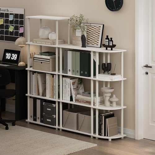 Furinno Turn-N-Tube Corner Shelf, 4-Tier Corner Bookshelf, Display Storage Shelves with Open Shelves, for Organization and Storage, Living Room, Home Office, Garage, White - color: White/White, size: 4-Tier Round Tube