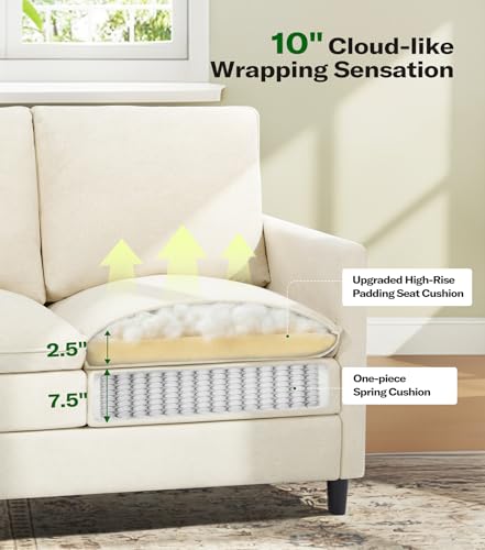 Welzona 3-Layers Cloud Loveseat Sofa, 51" Small Couch, Teddy Small Sofa | Comfy Teddy Fabric, Washable Covers, Tool-Free Setup, All-wood Futon Couch for Living Room, Bedroom, Small Spaces, Beige - color: Beige, size: cloud loveseat