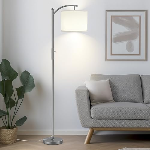 Dimmable Floor Lamp, Arc Floor Lamps for Living Room, Stepless Dimming Modern Standing Lamp with Linen Shade, Tall Lamp for Bedroom Office Dining Room- Grey - color: Gray