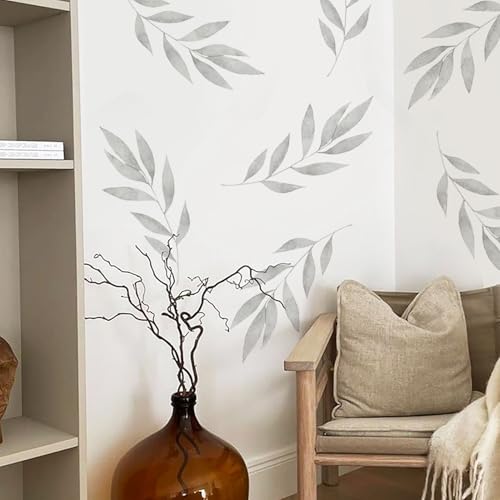 Boho Wall Decals Peel and Stick Large Wall Sticker Leaves Vinly Transfer for Living Room, Bedroom Decor, Boho Grey Foliage - color: Boho Grey Foliage