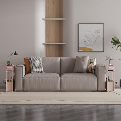 Leomonio Pink Side Table with Charging Station, Slim End Tables with Linen Basket, Skinny Table for Small Spaces, Thin Bedside Table for Living Room, Bedroom - color: Jelly Pink + Cream White - Outlet