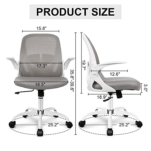 Office Chair Ergonomic Desk Chair with Adjustable Lumbar Support and Height, Swivel Breathable Desk Mesh Computer Chair with Flip up Armrests for Conference Room（Gray） - color: Grey