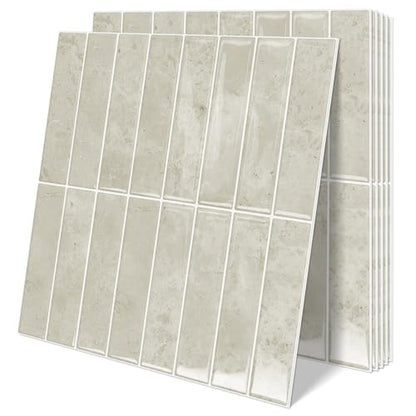 10 Sheets Upgraded Thicker Design Subway Tile Peel and Stick Backsplash | 12”×12”Self Adhesive Wall Tiles Stick on Back Splash for Kitchen,Bathroom,Camper(Beige) - color: Beige