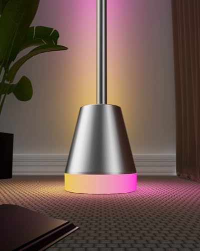 Keepsmile Smart RGB LED Corner Floor Lamp, Bright Standing Lamps for Living Room with APP and Remote,Modern Floor Lamp with Music Sync and 16 Million Colors, Ambient Light for Bedroom Silver - color: Silver