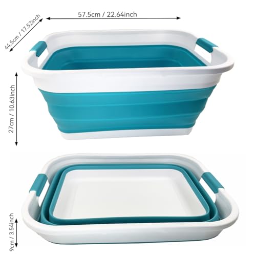 SAMMART 41L (10.8 gallons) Collapsible Plastic Laundry Washing Tub/Basket-Foldable Pop Up Storage Container/Organizer-Portable Laundry Hamper-Space Saving (1, White/Ceramic Blue) - color: White/Ceramic Blue
