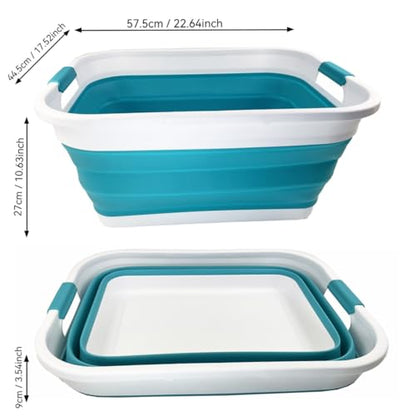 SAMMART 41L (10.8 gallons) Collapsible Plastic Laundry Washing Tub/Basket-Foldable Pop Up Storage Container/Organizer-Portable Laundry Hamper-Space Saving (1, White/Ceramic Blue) - color: White/Ceramic Blue