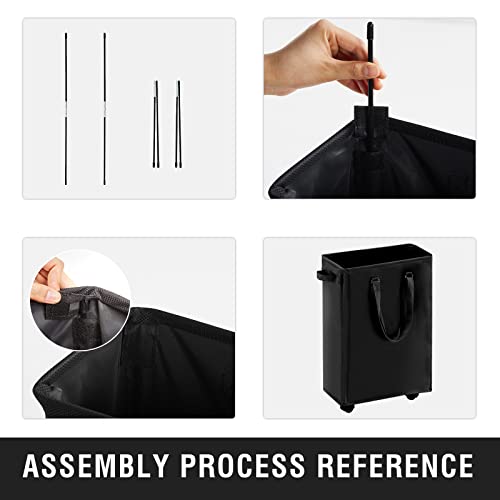 45L Slim Rolling Laundry Basket with Wheel & Adjustable Long Handles, Black | Small Laundry Baskets with Mesh Top, Narrow Dirty Clothes Hamper for Bedroom, Closet, and Bathroom - color: Black - Rolling, size: 45L