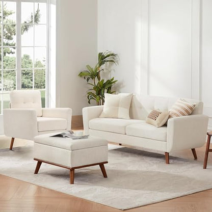 Tbfit Linen Fabric Single Sofa, Accent Chair, Mid Century Modern Armchair for Living Room, Bedroom Button Tufted Upholstered Comfy Reading Sofas, Beige - color: Beige, size: Single