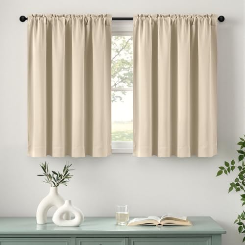 MIULEE Cream Beige Short Blackout Curtains 40"x36" Long 2 Panels | Room Darkening, Kitchen Cafe Rv Basement Bathroom Bedroom Window Drapes, Rod Pocket, Privacy Half Window Small Curtains Tiers - color: Cream Beige, size: 40"W x 36"L (Pack of 2)