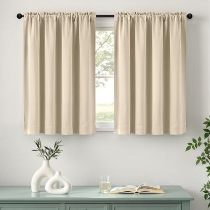 MIULEE Cream Beige Short Blackout Curtains 40"x36" Long 2 Panels | Room Darkening, Kitchen Cafe Rv Basement Bathroom Bedroom Window Drapes, Rod Pocket, Privacy Half Window Small Curtains Tiers - color: Cream Beige, size: 40"W x 36"L (Pack of 2)