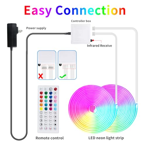 segrass 100ft LED neon Lights with Remote APP Control IP65 Waterproof Flexible Neon LED Strip Lights 24v RGB LED neon Rope Lights for Bedroom Room Outdoors Decor（2 Rolls of 50ft - size: 100ft