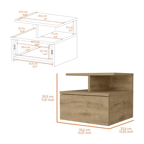 FM FURNITURE Augusta Floating Nightstand with 2-Tier Shelf and 1-Drawer, Macadamia - color: Macadamia