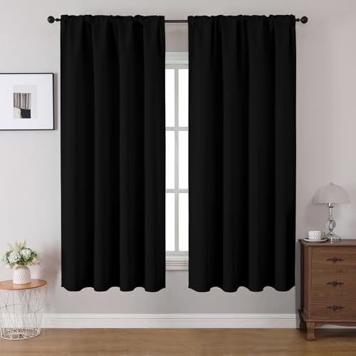 CUCRAF Blackout Curtains 54 inches Long 2 Panels Set for Bedroom, Black Rod Pocket Room Darkening Curtain for Living Room, Thermal Insulated Window Drapes (W 52 x L 54 Inch) - color: Black, size: 52"W x 54"L (Pack of 2)