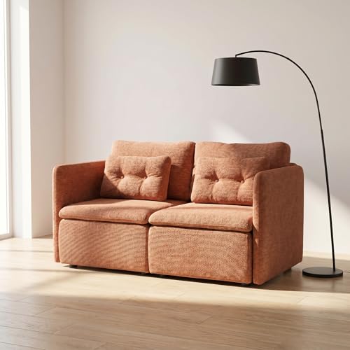 HNY 56.5" Modern Loveseat Sofa, Brown | 2-Seat Button Tufted Love Seat, Deep Seat Chenille Fabric With Pillow, Small Couch for Bedroom, Apartment, Home Furniture - color: Brown, size: Loveseat