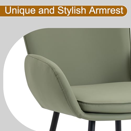 VKNOW Modern Faux Leather Dining Chairs Set of 4 with Armrest, Green | Armed Dining Room Chairs with Metal Legs, Kitchen Chairs for Restaurant Kitchen Living Room - color: Green-leather, size: Set of 4