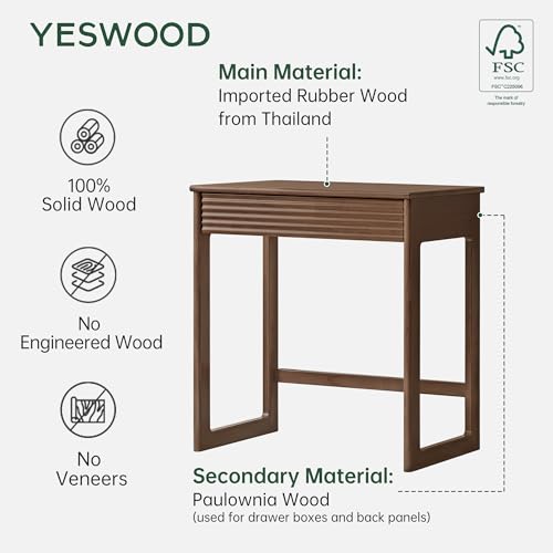 Solid Wood Desk, Walnut Finish Small Writing Desk, Home Office Desk, Computer Desk with 2 Drawers for Small Spaces Study Room Office Bedroom Work 31.49" W - size: 31.49"W