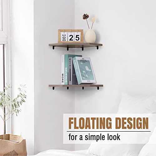 Fun Memories Corner Shelf Wall Mount, Corner Floating Shelves, Set of 4 Corner Wall Shelf Organizer, Rustic Wood Wall Storage Display Shelves for Living Room Bedroom Bathroom Kitchen, Rustic Grey - color: Grey, size: 10.5" x 10.5", Set of 4