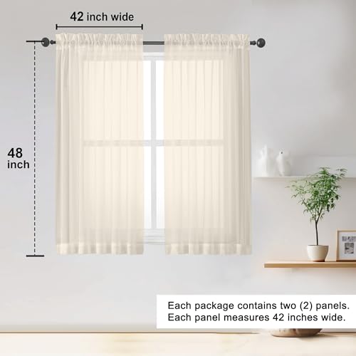 Sheer Cream Curtains 84 Inch Length 2 Panels Set for Living Room Bedroom, Rod Pocket Voile Sheer Panel Drapes, Cream, 2pcs, Each 42" W x 48" L - color: Cream, size: 42"W x 48"L (Pack of 2)