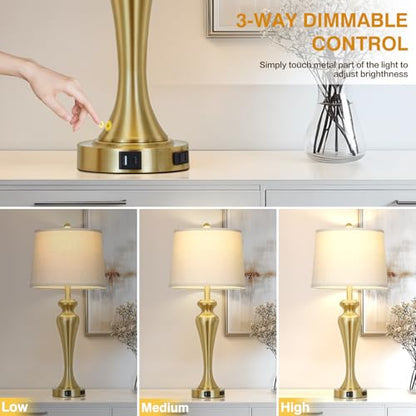 CINSARY 30 Inch Tall Gold Table Lamp Single for Living Room, Touch Control Bedside Lamp for Nightstand, 3-Way Dimmable Bedroom Lamps with USB A+C Ports and AC Outlet, Metal Brass Table Lamps - color: Gold (1 Pack)