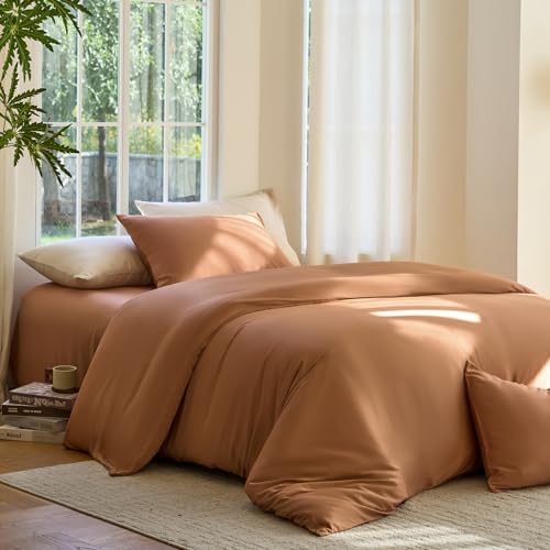 DOZ Duvet Cover Set, 100% Viscose derived from Bamboo, Organically Grown, Buttery Soft, Cooling Duvet Covers, High GSM, 1 Duvet Cover and 1 Pillowcase, 70"x90" (Clay, Twin/Twin XL) - color: Clay, size: Twin/Twin XL
