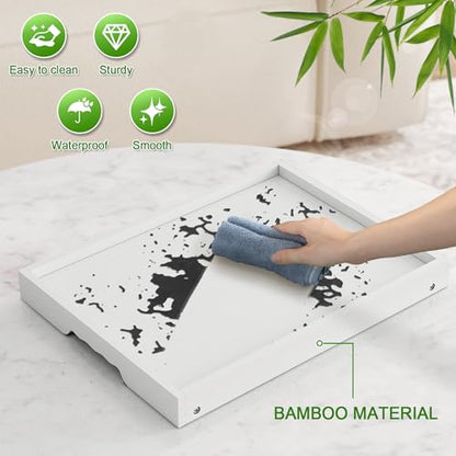 Youpehom Bamboo Bed Tray Tables with Folding Legs, Handles, 6-Pack, White | Set of 6 bamboo bed trays with folding legs and carry handles for meals, laptops, reading and everyday serving. - color: White