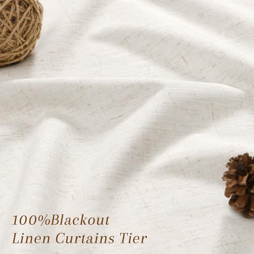White 100% Blackout Kitchen Linen Curtains Back Tab Pleated Small Drape 24 Inch Length Privacy Elegant Modern Cafe Curtain for Rustic Farmhouse Sound Proof Bedroom Half Window 26x24 - color: White, size: 26"W x 24"L (Pack of 2)