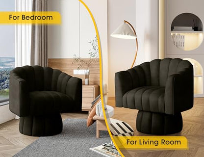 Dewhut Swivel Accent Chair, Barrel Accent Chair, Faux Leather, Black | Faux leather Upholstered Round Arm Chair with 360° Swivel Base, Mid Century Modern Living Room Chair - color: Black-faux Leather