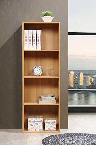 Hodedah 4-Shelf Bookcase in Beech - color: Beech, size: 4-Shelf