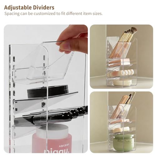 PAVSTINE Medicine Cabinet Organizer with Adjustable Dividers, Clear Vertical Layered Backward Slanting Shelves for Makeup Brush/Lip Gloss/Mascara Storage (3-Tier Slant-Gentle Slant) - size: 3-Tier Slant-Gentle Slant