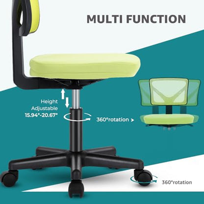 OLIXIS Armless Home Office Chair, Ergonomic Small Desk Chair | Mesh Back, Removable Washable Foam Cushion, Height Adjustable, Rolling Swivel Wheels, Small Space, Green - color: Green