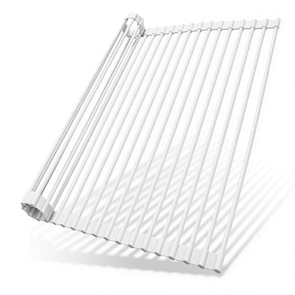 Ohuhu Over Sink Dish Drying Rack, 17.6" W x 15.4" L Roll Up Dish Racks Kitchen Sink Organizer Silicone Wrapped Large in Sink Dish Drying Rack Foldable Rolling Drain Mats Anti-Slip - color: White, size: 17.6"W x 15.4"L