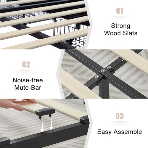 VECELO King Size Bed Frame with 4 Storage Drawers, Adjustable Height Headboard, Heavy-Duty Bedframe with Strong Wooden Slats, No Box Spring Needed, Pure White - color: Pure White, size: King, style: Bed Frame With Drawers