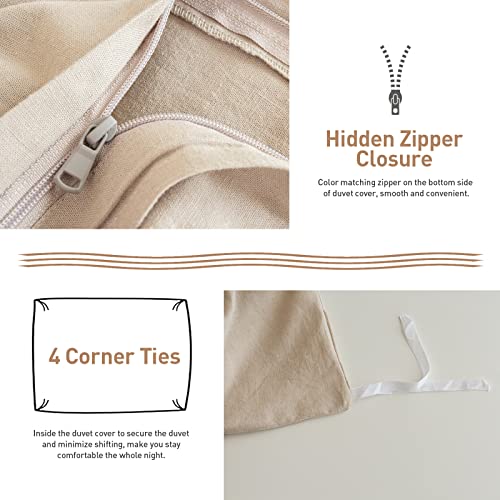 BISELINA French Linen Duvet Cover Set 2pcs with Hidden Zipper Closure Natural Flax Cotton Blend Solid Color Soft Breathable Luxury Farmhouse Bedding - Twin Size, Linen/Beige - color: Linen, size: Twin