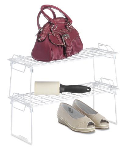 Whitmor Stackable Wire Shelf Organizer, Metal Cabinet Organizer, Space Saving Storage Shelf, Foldable Shelf riser for Kitchen, Closet, Bathroom, 7 x 18 x 7 Inches, White - size: 1-TIER, 7"L x 18"W x 7"H