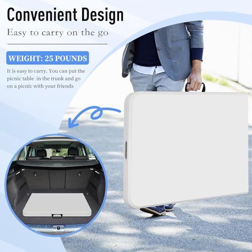 6FT Folding Table, Heavy Duty Plastic Table Portable Fold-in-Half Utility Table Indoor Outdoor Picnic Table w/Handle & Lock for Camping BBQ Party Wedding Market Events, 500LBS - size: 6 FT