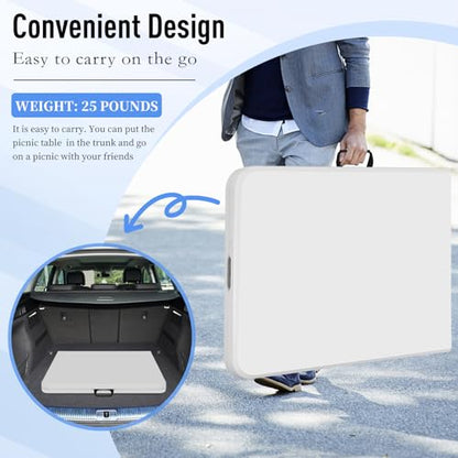 6FT Folding Table, Heavy Duty Plastic Table Portable Fold-in-Half Utility Table Indoor Outdoor Picnic Table w/Handle & Lock for Camping BBQ Party Wedding Market Events, 500LBS - size: 6 FT