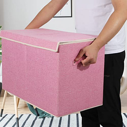 Large Toy Box Chest Storage with Flip-Top Lid, Kids Toy Storage Bin Boxes | Toy Chest with Rivets Handles for Kids, Boys, Girls, Nursery, Playroom, Living Room, Bedroom, 25"x 13" x 16" (Linen Pink) - color: Large Pink