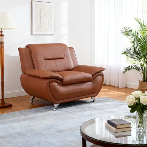 Leather Sofa Chair,Oversized 46" Accent Chair Couch for Living Room,Modern Leather Couch with Metal Legs,Small Sofa for Small Space/Apartment/RV Car/Lounge/Dorm(Orange) - color: Orange