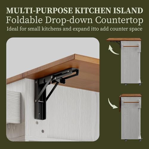 DHH Rolling Kitchen Island with Drop Leaf Countertop&Ample Storage - 39.4" Small Mobile Kitchen Cart On Wheels with Sliding Door,Drawers,Spice Rack & 2-Tier Storage(Grayish White) - color: Grayish White