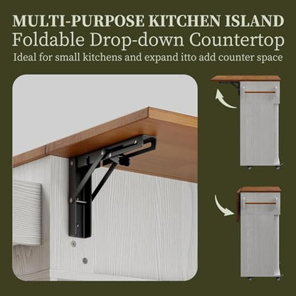 DHH Rolling Kitchen Island with Drop Leaf Countertop&Ample Storage - 39.4" Small Mobile Kitchen Cart On Wheels with Sliding Door,Drawers,Spice Rack & 2-Tier Storage(Grayish White) - color: Grayish White