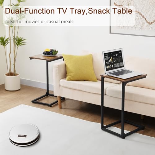 AMHANCIBLE C Shaped End Table Set of 2, Couch Side Table that Slide Under | TV Trays for Eating on Couch, Narrow Small Space Side Tables for Living Room Bedroom, Rustic Brown - color: Rustic Brown