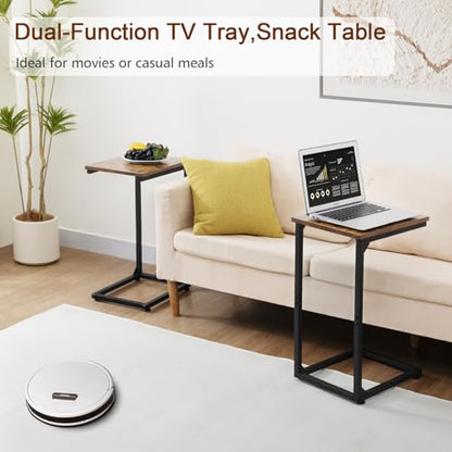 AMHANCIBLE C Shaped End Table Set of 2, Couch Side Table that Slide Under | TV Trays for Eating on Couch, Narrow Small Space Side Tables for Living Room Bedroom, Rustic Brown - color: Rustic Brown