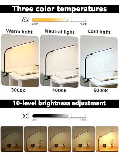 2 Pack Clip On LED Desk Lamp, 3 Lighting Modes 10 Brightness Levels, Flexible Goose Neck Swing Arm Task Lamp, Eye Caring USB Powered Clamp Light for Home Office Study Reading Bedside - color: 12inch/black