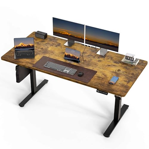 Electric Standing Desk, 63 x 30 Inch, Rustic Brown | Extra Large Desktop, Adjustable Height, Sit to Stand, Home Office Workstation, Supports Dual & Triple Monitor - color: Rustic Brown