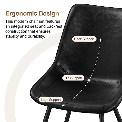 Yaheetech Dining Chairs Set of 2 Mid Century Modern Kitchen Chairs Black | Faux Leather Upholstered Dining Room Chairs with Metal Legs and Curved Backrest, Armless Side Chairs for Kitchen Living Room - color: Black, size: Set of 2
